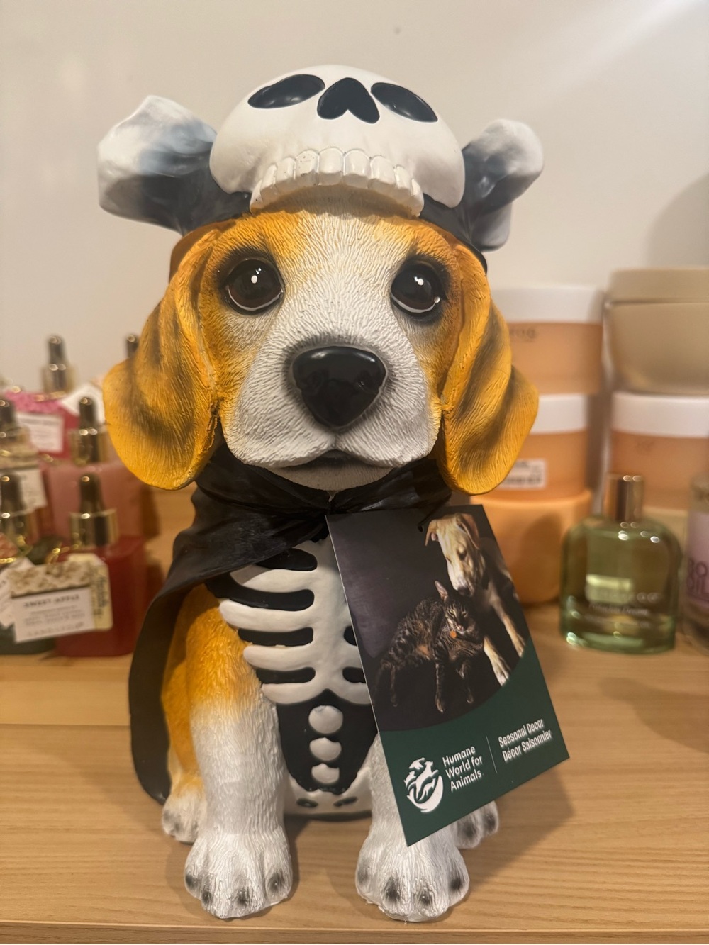 Beagle Skeleton Dog Figurine Halloween Decor - Black & White